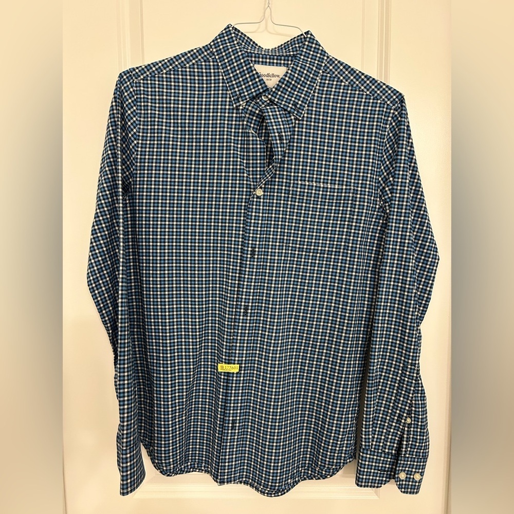Goodfellow & Co Men’s Blue Plaid Long Sleeve Slim Fit Poplin Button-Up Shirt
